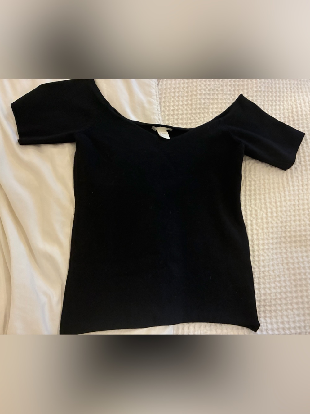 H&M Black Women's Ribbed Knit Off The Shoulder Top